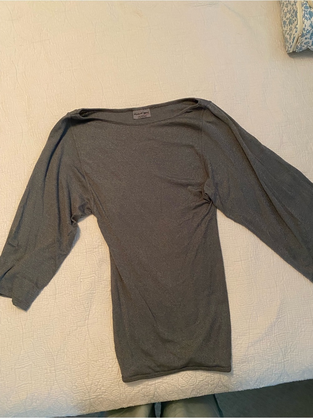 Michael Stars Boatneck Long Sleeve Top in Slate Gray/Blue.